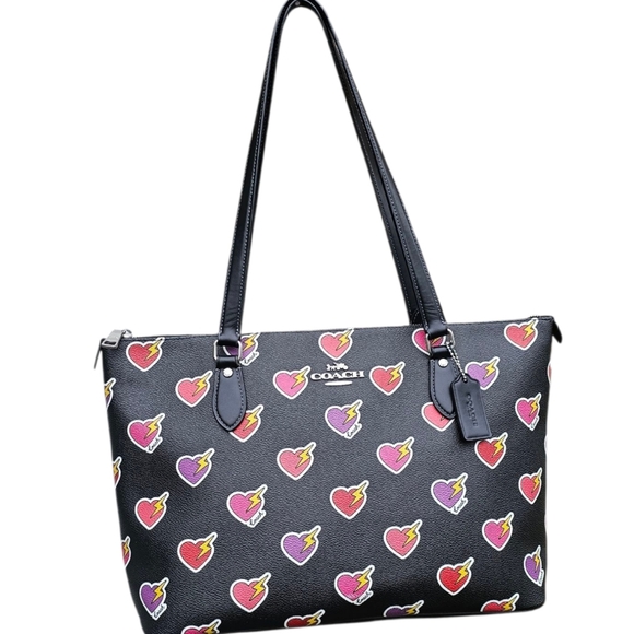 Coach CW434 Gallery Tote Bag with Heart Bolt Print Black Multi - Picture 6 of 11
